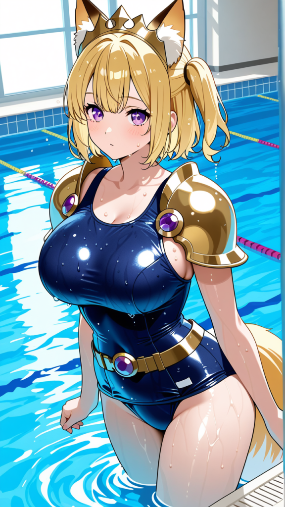 金髪サイドテールグラマラス スクール水着_アニメエロ画像 AI エロ画像