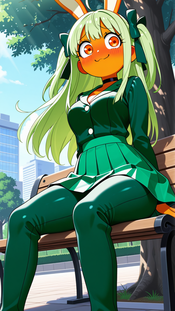 ライム色ロンググラマラス 野外露出_アニメエロ画像 AI エロ画像