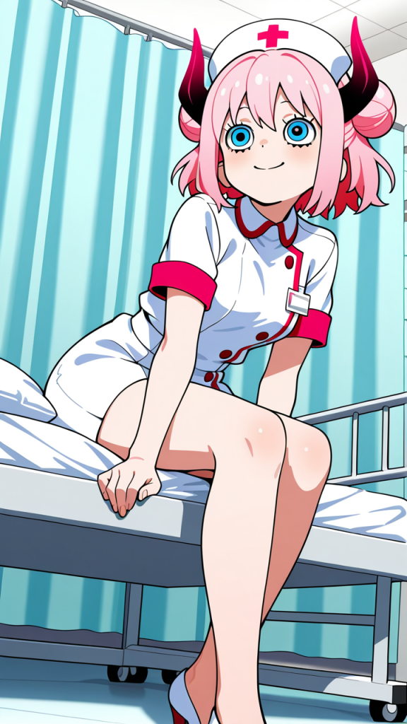桜色お団子スレンダー ナース服_アニメエロ画像 AI エロ画像