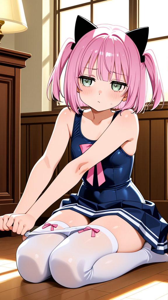 マゼンタボブむっちり小柄 ニーソ・絶対領域_アニメエロ画像 AI エロ画像