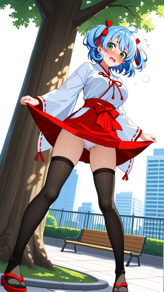 青髪アップスタイル巨乳 野外露出_アニメエロ画像 AI エロ画像