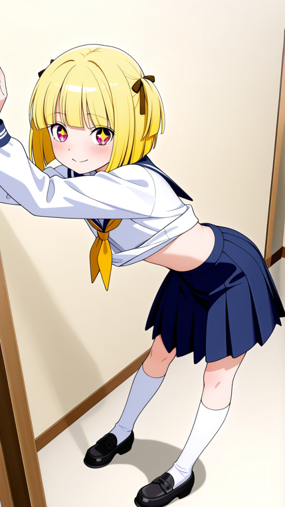 金髪外ハネボブ長身スレンダー 貧乳・微乳_アニメエロ画像 AI エロ画像