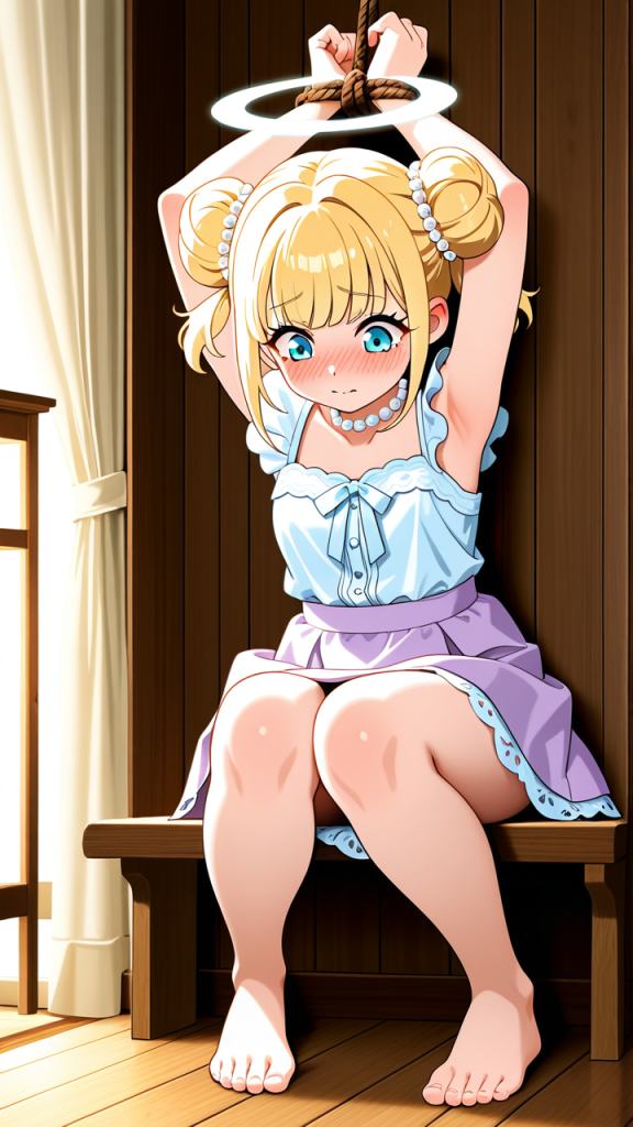 金髪お団子むっちり天使 手縛り・拘束_アニメエロ画像 AI エロ画像