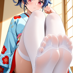 【エロ画像】青髪ポニーテール細身×足コキ_AI_アニメエロ画像