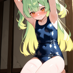 【エロ画像】緑髪セミロング貧乳小柄×縛り・拘束_AI_アニメエロ画像