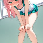 【エロ画像】桜色お団子ヘア長身貧乳×バイブ責め_AI_アニメエロ画像