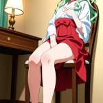 【エロ画像】黒青グラデセミロング細身巫女×オナニー・自慰_AI_アニメエロ画像