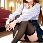 【エロ画像】茶髪ロングストレートスレンダー×ニーソ・絶対領域_AI_アニメエロ画像