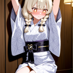 【エロ画像】プラチナ金髪ツインおさげ巨乳×手縛り・拘束_AI_アニメエロ画像