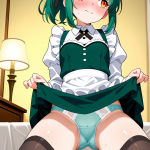 【エロ画像】緑髪ポニーテールむっちり×くぱぁ・大開脚_AI_アニメエロ画像