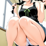 【エロ画像】黒髪三つ編みスレンダー×バイブ責め_AI_アニメエロ画像