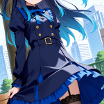 【エロ画像】黒青グラデーションハーフアップ×野外露出_AI_アニメエロ画像