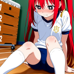 【エロ画像】赤髪ロング貧乳長身×体操服・ブルマ_AI_アニメエロ画像
