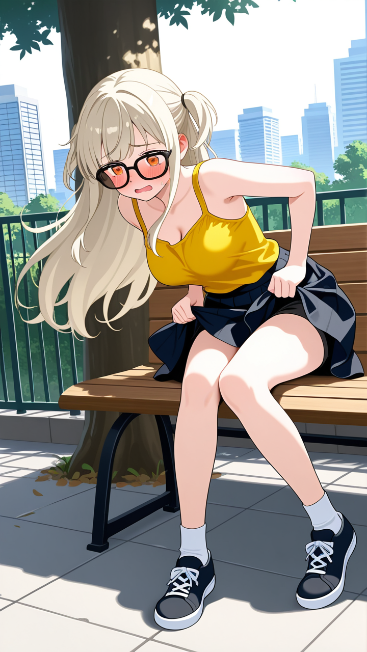 【エロ画像】プラチナブロンドセミロング巨乳×野外露出_AI_アニメエロ画像