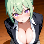 【エロ画像】緑髪アップスタイルむっちり×パイズリ_AI_アニメエロ画像