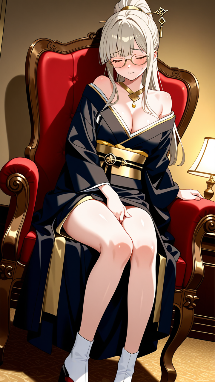 【エロ画像】プラチナ金髪ポニーテールスレン×オナニー・自慰_AI_アニメエロ画像