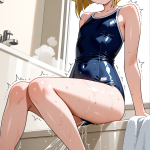 【エロ画像】ピンク外ハネボブ貧乳長身×潮吹き_AI_アニメエロ画像