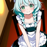 【エロ画像】青髪ツインおさげ長身貧乳×メイド服_AI_アニメエロ画像
