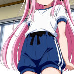 【エロ画像】マゼンタロング貧乳長身×体操服・ブルマ_AI_アニメエロ画像