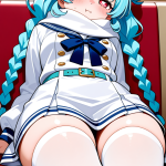 【エロ画像】水色ツインおさげグラマラス×ニーソ・絶対領域_AI_アニメエロ画像