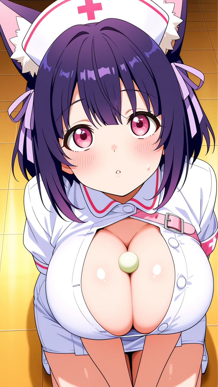 【エロ画像】紫髪お団子むっちり狐耳×パイズリ_AI_アニメエロ画像