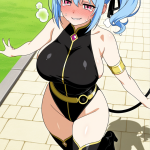 【エロ画像】青髪サイドテール巨乳×美少女エロ_AI_アニメエロ画像