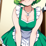 【エロ画像】ライム色刈り上げショートむっち×メイド服_AI_アニメエロ画像