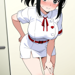 【エロ画像】黒髪ポニーテール巨乳×ナース服_AI_アニメエロ画像