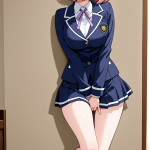 【エロ画像】桜色ボブ巨乳制服美少女×オナニー・自慰_AI_アニメエロ画像