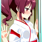 【エロ画像】マゼンタツインテール貧乳長身×ガラスおっぱい押し付け_AI_アニメエロ画像