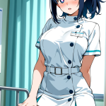 【エロ画像】青髪ポニーテールグラマラス×ナース服_AI_アニメエロ画像