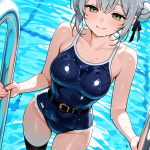 【エロ画像】グレーお団子グラマラス×スクール水着_AI_アニメエロ画像