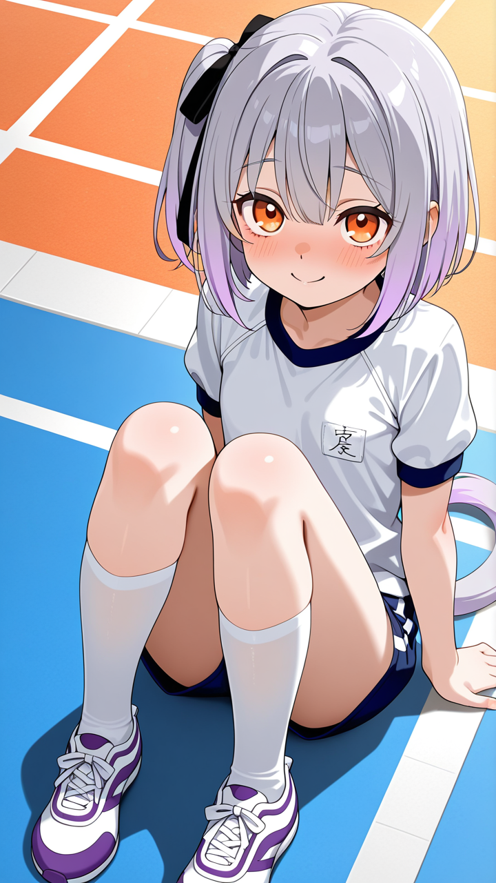 【エロ画像】グレーサイドテール貧乳×体操服・ブルマ_AI_アニメエロ画像