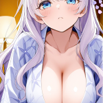 【エロ画像】白髪グラデーション巨乳浴衣×パイズリ_AI_アニメエロ画像