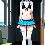 【エロ画像】水色ツインおさげ長身貧乳×ニーソ・絶対領域_AI_アニメエロ画像
