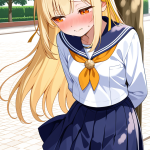 【エロ画像】金髪ロングストレート貧乳×野外露出_AI_アニメエロ画像