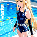 【エロ画像】金髪ロング貧乳長身×スクール水着_AI_アニメエロ画像