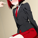 【エロ画像】赤髪外ハネボブグラマラス×貧乳・微乳_AI_アニメエロ画像