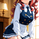 【エロ画像】赤髪内巻きセミロング巨乳×メイド服_AI_アニメエロ画像