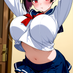 【エロ画像】黒髪刈り上げショートグラマラス×巨乳・爆乳_AI_アニメエロ画像