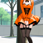 【エロ画像】黒髪ツインテール細身メガネ×野外露出_AI_アニメエロ画像
