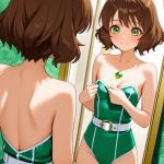 【エロ画像】栗色グラデーションショート巨乳×鏡越し_AI_アニメエロ画像