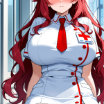 【エロ画像】赤髪グラデーションウェーブロン×巨乳・爆乳_AI_アニメエロ画像