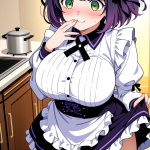 【エロ画像】黒青グラデーションショート巨乳×メイド服_AI_アニメエロ画像