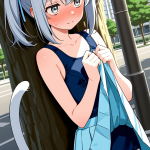 【エロ画像】黒青グラデーションサイドテール×野外露出_AI_アニメエロ画像