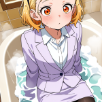 【エロ画像】ピンクグラデショート貧乳長身×お風呂・入浴_AI_アニメエロ画像