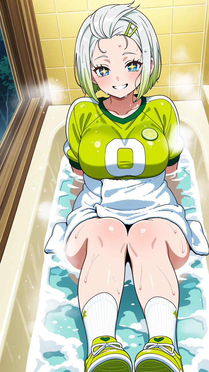 【エロ画像】緑髪ボブむっちり×お風呂・入浴_AI_アニメエロ画像