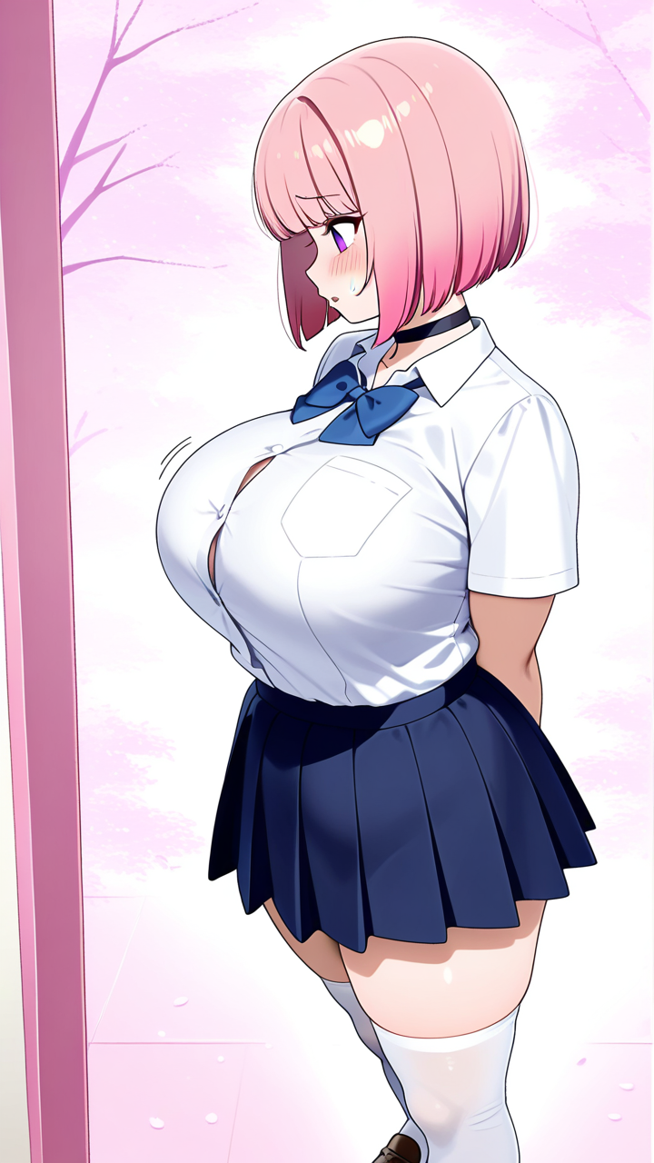 【エロ画像】ピンク髪ボブむっちり巨乳×巨乳・爆乳_AI_アニメエロ画像