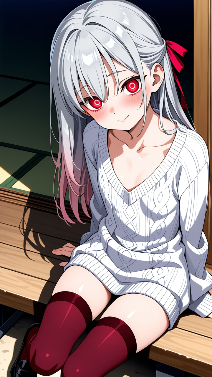 【エロ画像】銀髪ハーフアップグラマラス×貧乳・微乳_AI_アニメエロ画像