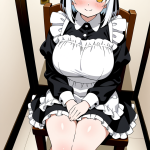 【エロ画像】白髪ハーフアップ巨乳むっちり×メイド服_AI_アニメエロ画像